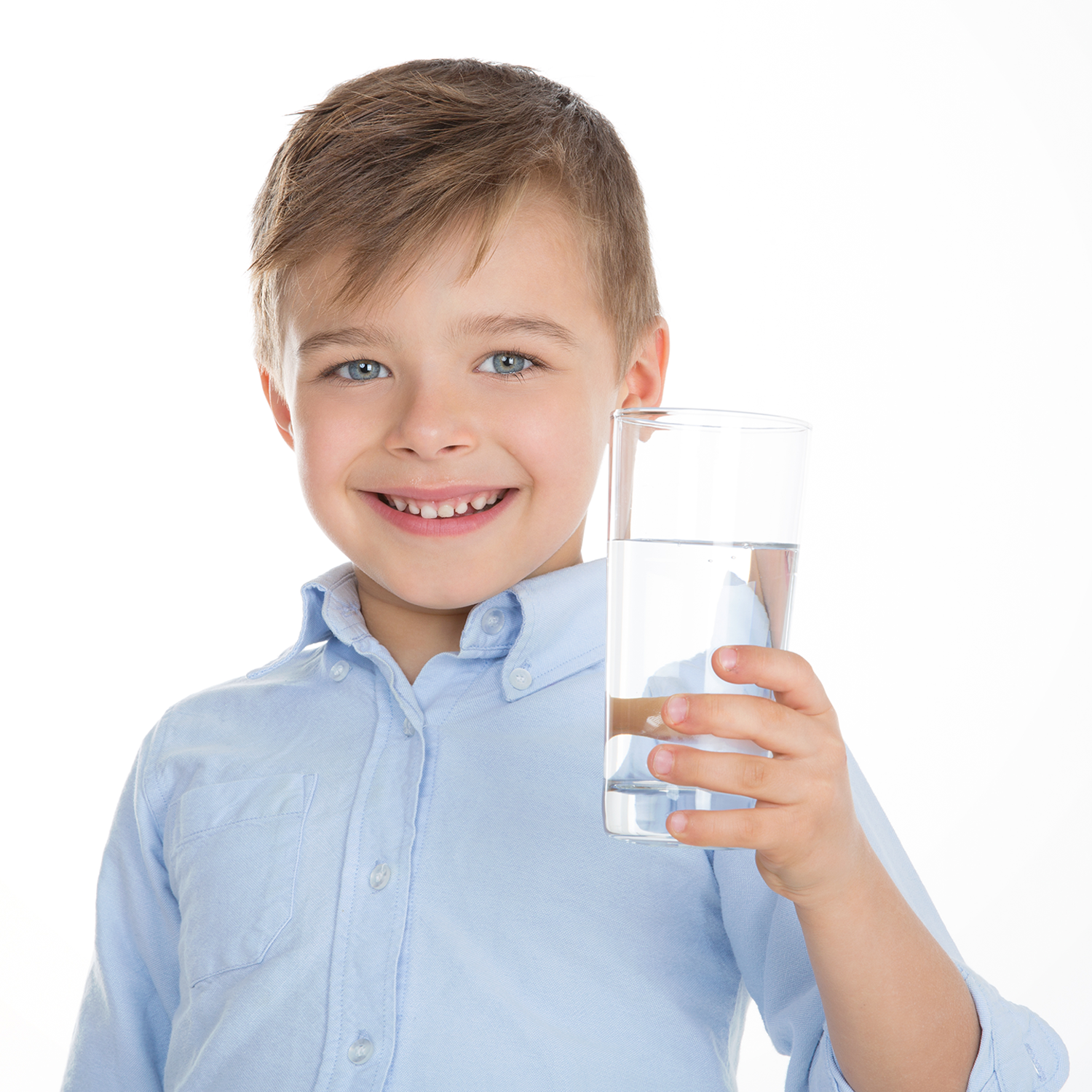 happy boy holding glass of water